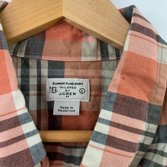 J Crew summer plaid shirt peach menns size large - Picture 4 of 7